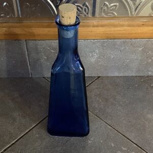 Blue Glass Bottle with Cork Stopper